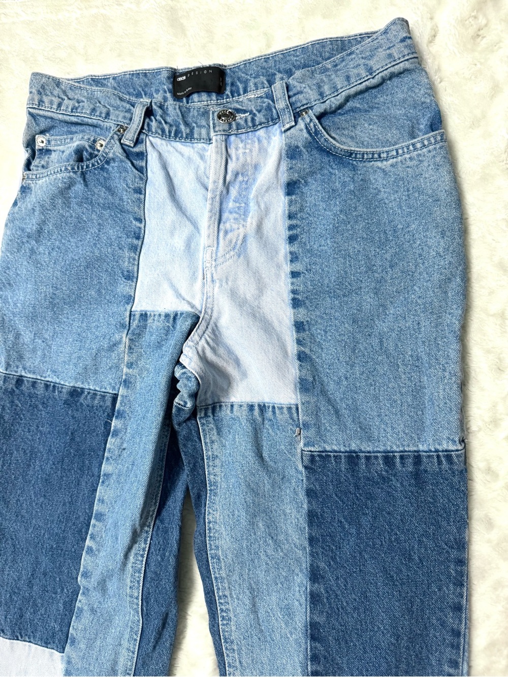 ASOS Design Patchwork Deconstructed High-Rise Straight Leg Jeans - Picture 6 of 13